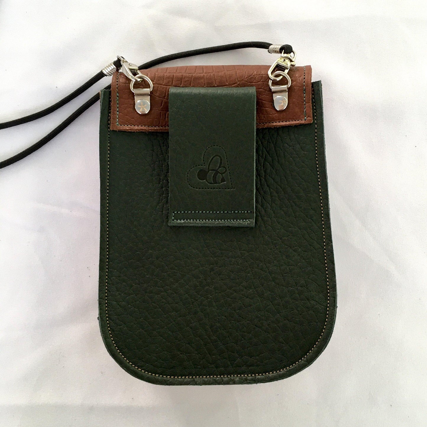 Essentials convertible bag Green with Brown flap and side gusset