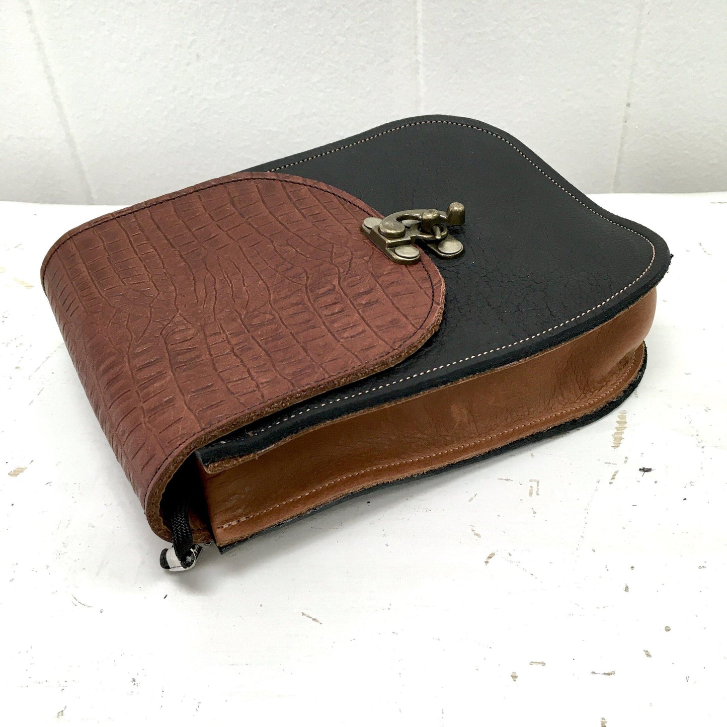 Essentials convertible bag Black with Tobacco flap and side gusset