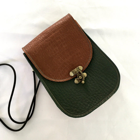 Essentials convertible bag Green with Brown flap and side gusset