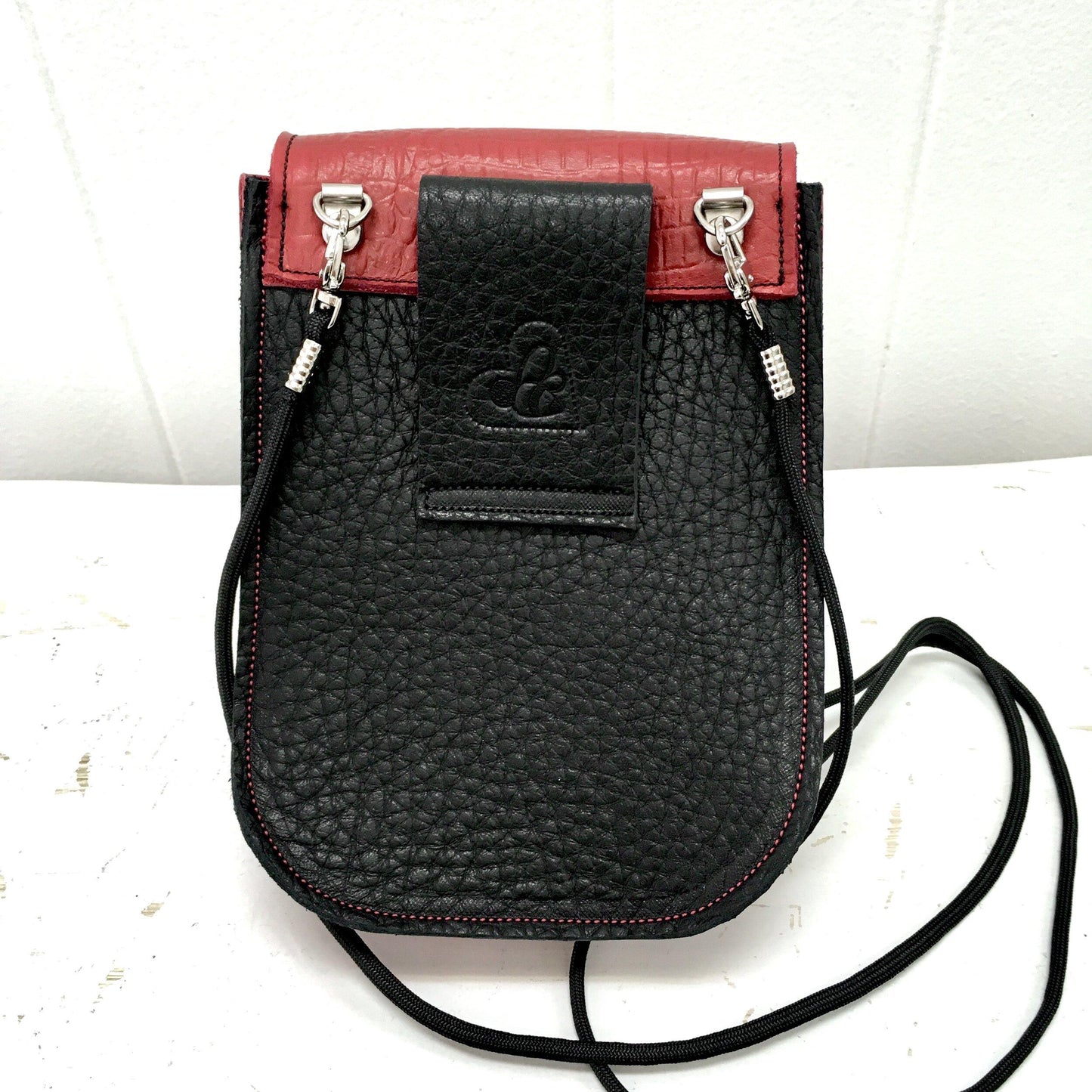 Essentials convertible bag Black with Red flap and side gusset