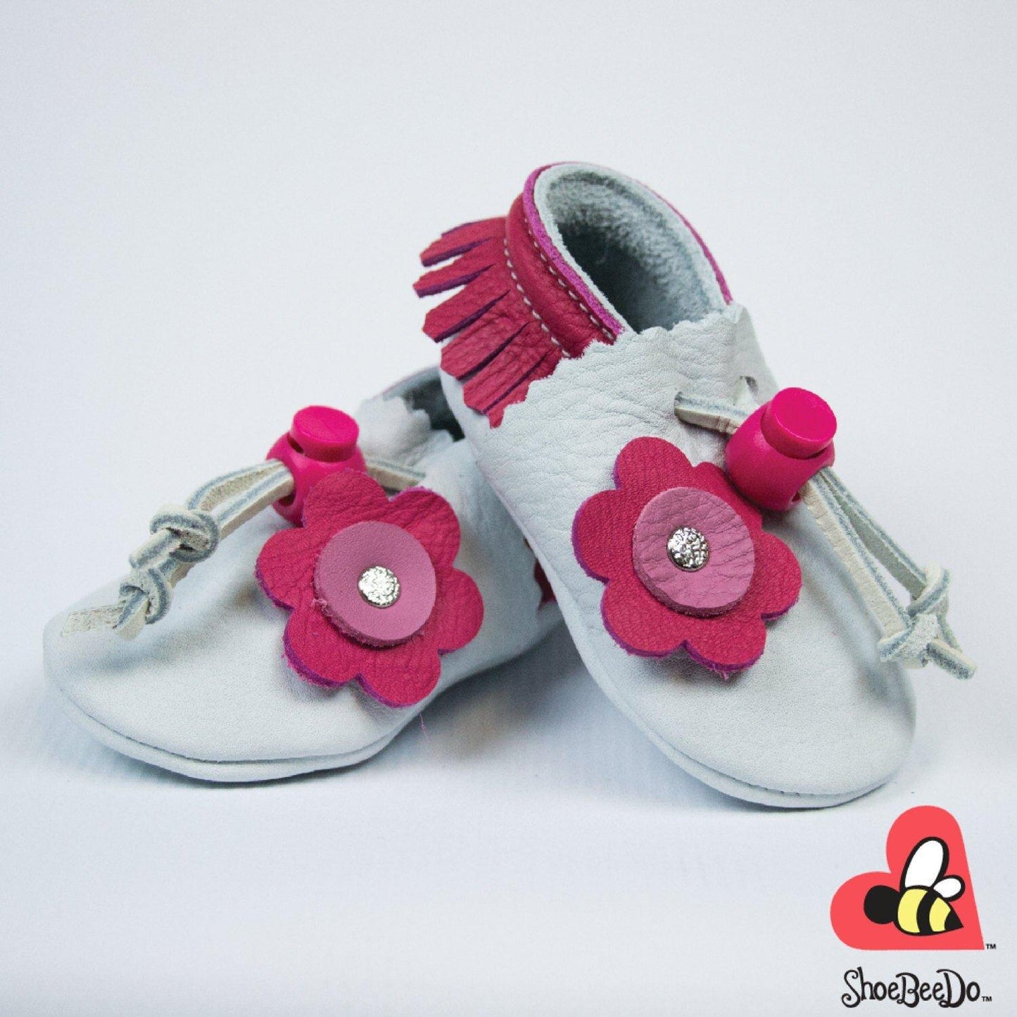 Kicks White with Hot Pink Fringe and Flower